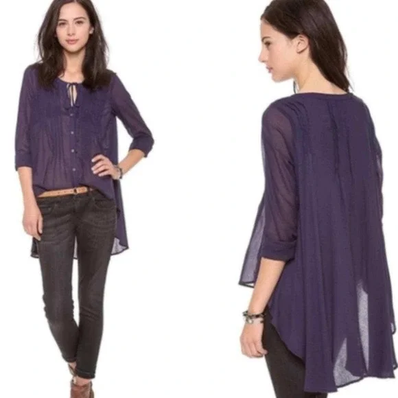 Free People Sisters of the Moon Pleated Button Front High Low Purple Top Size XS - Picture 1 of 13